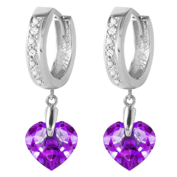 14K GOLD HOOP EARRING WITH DIAMONDS & AMETHYST - Picture 2 of 8